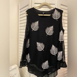 ALFANI Women’s Plus “Sleeveless Embroidered Layered Top” Size 2X Black/Whte EUC